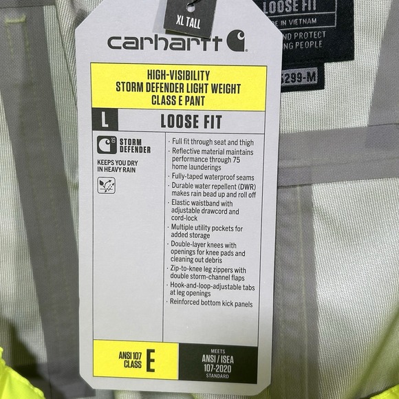 Carhartt Mens Hi-Vis Storm Defender Waterproof Pants XL Tall (42X33)Yellow Black - Picture 9 of 15